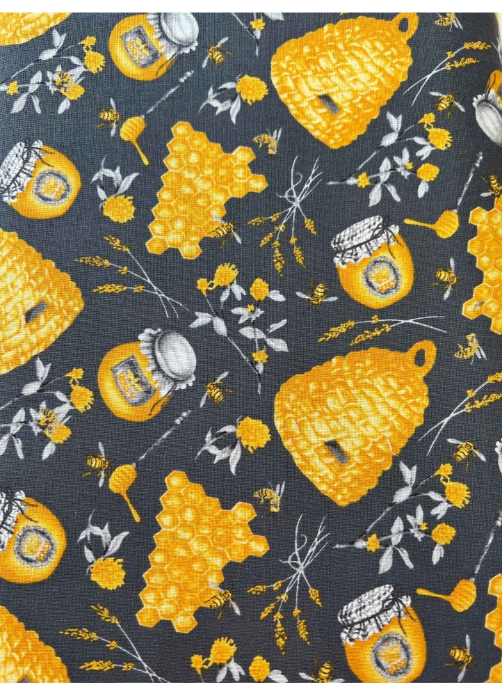 Tissu Miel, ruches et abeilles