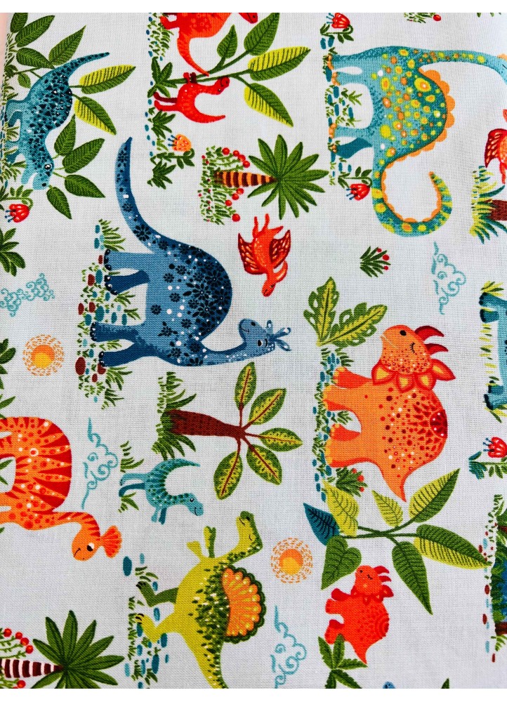 Tissu Dinosaure fond blanc