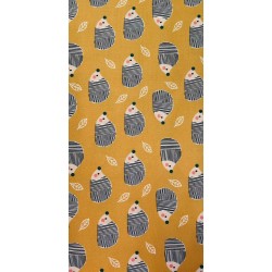 Tissu hérisson fond jaune